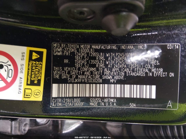 Aukcja sprzedaży 2014 Toyota Highlander Xle V6, vin: 5TDJKRFH1ES030208, numer aukcji: 46075737