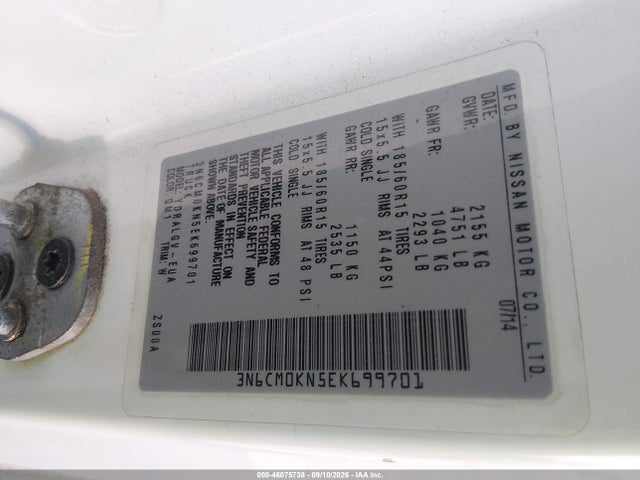Продажа на аукционе авто 2014 Nissan Nv200 Sv, vin: 3N6CM0KN5EK699701, номер лота: 46075738