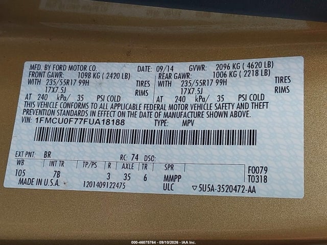 Продаж на аукціоні авто 2015 Ford Escape S, vin: 1FMCU0F77FUA18188, номер лоту: 46075764