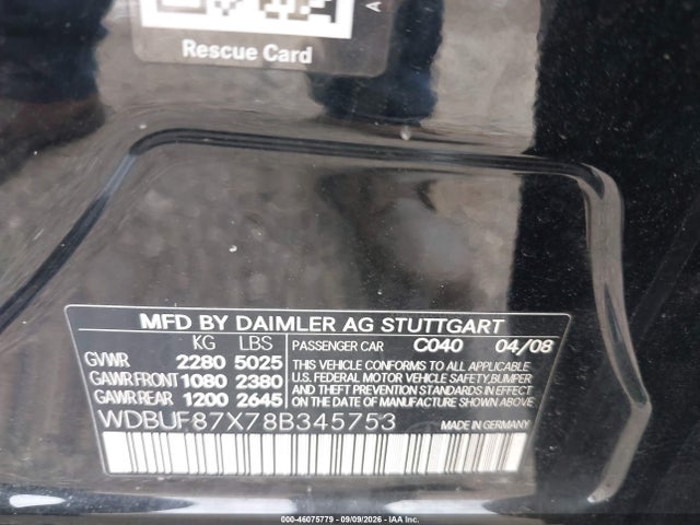 Aukcja sprzedaży 2008 Mercedes-benz E 350 4matic, vin: WDBUF87X78B345753, numer aukcji: 46075779