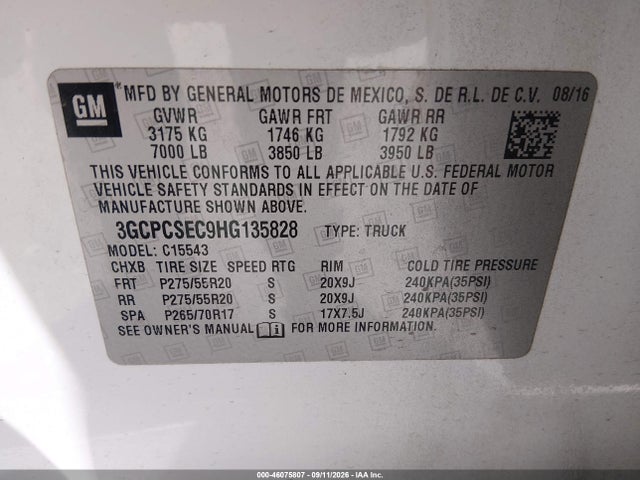 46075807 :رقم المزاد ، 3GCPCSEC9HG135828 vin ، 2017 Chevrolet Silverado 1500 Ltz مزاد بيع