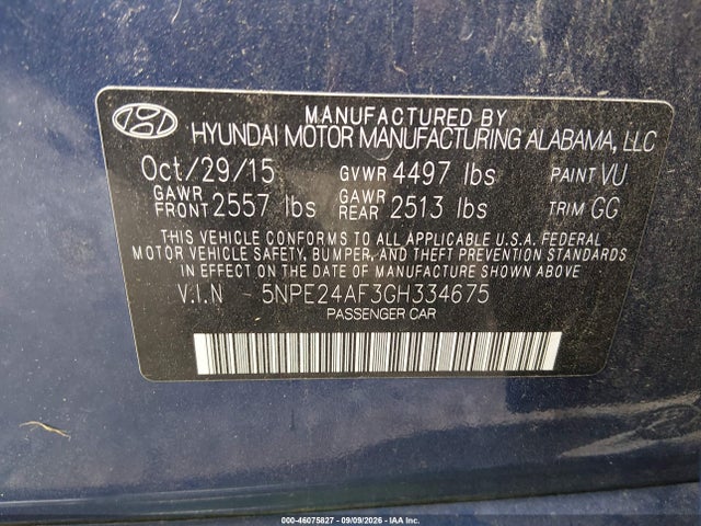 Продаж на аукціоні авто 2016 Hyundai Sonata Se, vin: 5NPE24AF3GH334675, номер лоту: 46075827