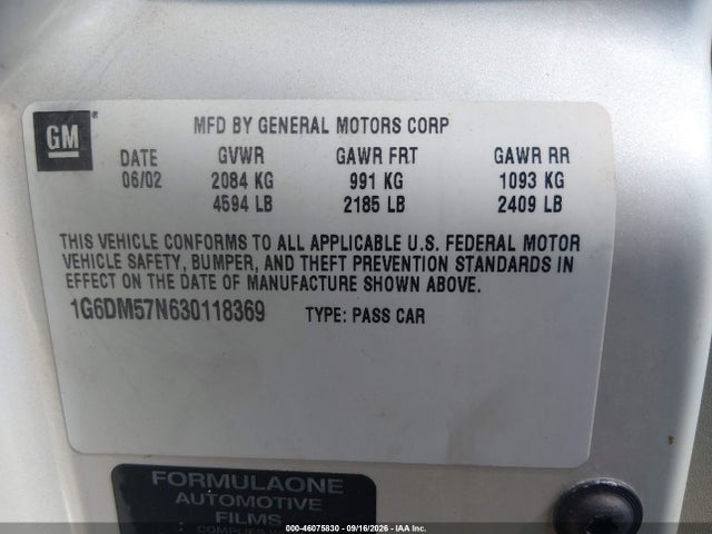 46075830 :رقم المزاد ، 1G6DM57N630118369 vin ، 2003 Cadillac Cts Standard مزاد بيع