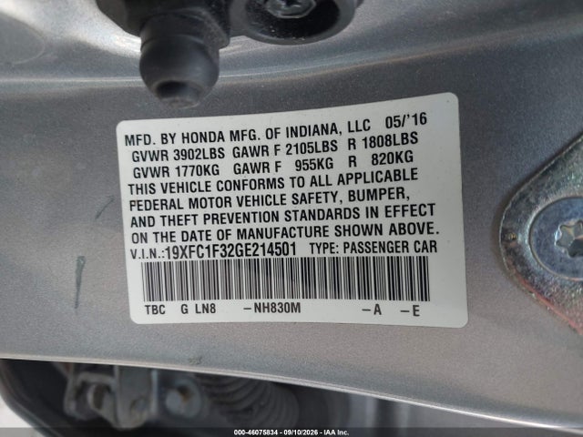 Aukcja sprzedaży 2016 Honda Civic Ex-t, vin: 19XFC1F32GE214501, numer aukcji: 46075834