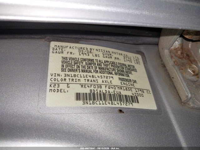 Aukcja sprzedaży 2008 Nissan Versa 1.8s, vin: 3N1BC11E48L457279, numer aukcji: 46075841