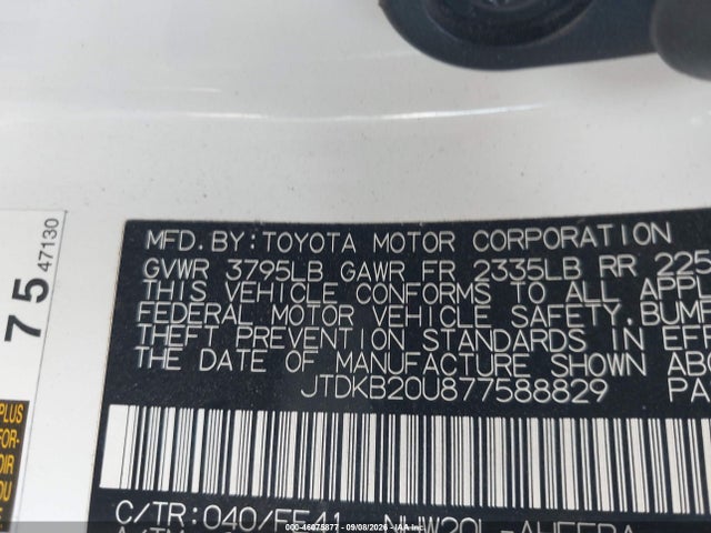 46075877 :رقم المزاد ، JTDKB20U877588829 vin ، 2007 Toyota Prius مزاد بيع