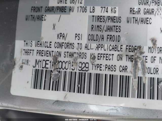 46075908 :رقم المزاد ، JM1DE1KZ0C0151929 vin ، 2012 Mazda Mazda2 Sport مزاد بيع