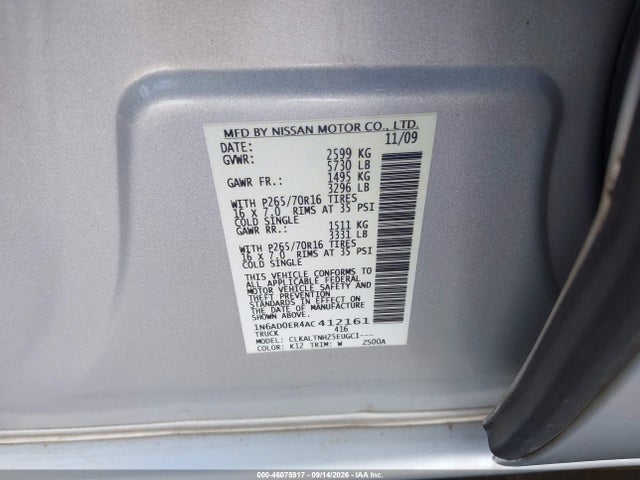 46075917 :رقم المزاد ، 1N6AD0ER4AC412161 vin ، 2010 Nissan Frontier Se مزاد بيع