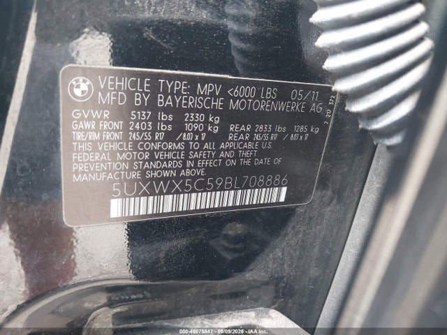 Aukcja sprzedaży 2011 Bmw X3 Xdrive28i, vin: 5UXWX5C59BL708886, numer aukcji: 46075947
