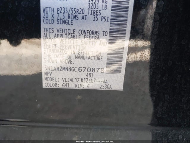 46075950 :رقم المزاد ، 5N1AR2MN8GC670878 vin ، 2016 Nissan Pathfinder Platinum مزاد بيع
