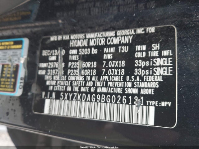 Продаж на аукціоні авто 2011 Hyundai Santa Fe Limited V6, vin: 5XYZKDAG9BG026131, номер лоту: 46075959