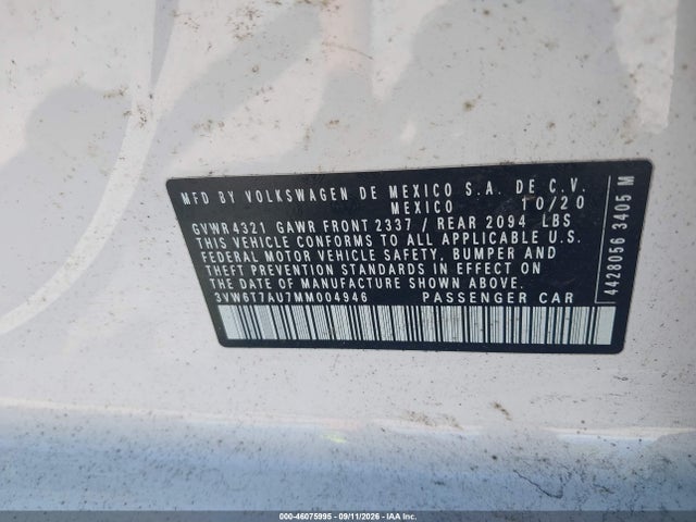 46075995 :رقم المزاد ، 3VW6T7AU7MM004946 vin ، 2021 Volkswagen Golf Gti 2.0t Autobahn/2.0t S/2.0t Se مزاد بيع