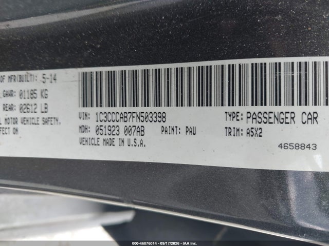 Aukcja sprzedaży 2015 Chrysler 200 Limited, vin: 1C3CCCAB7FN503398, numer aukcji: 46076014