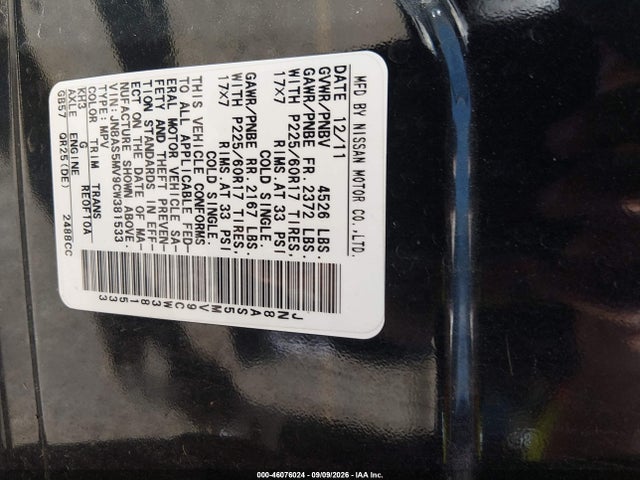 Продаж на аукціоні авто 2012 Nissan Rogue Sv, vin: JN8AS5MV9CW381533, номер лоту: 46076024