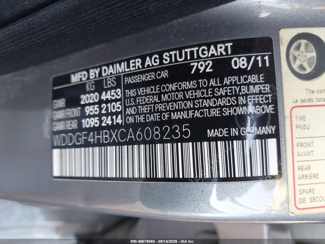 2012 Mercedes-benz C 250 Sport მანქანა იყიდება აუქციონზე, vin: WDDGF4HBXCA608235, აუქციონის ნომერი: 46076065