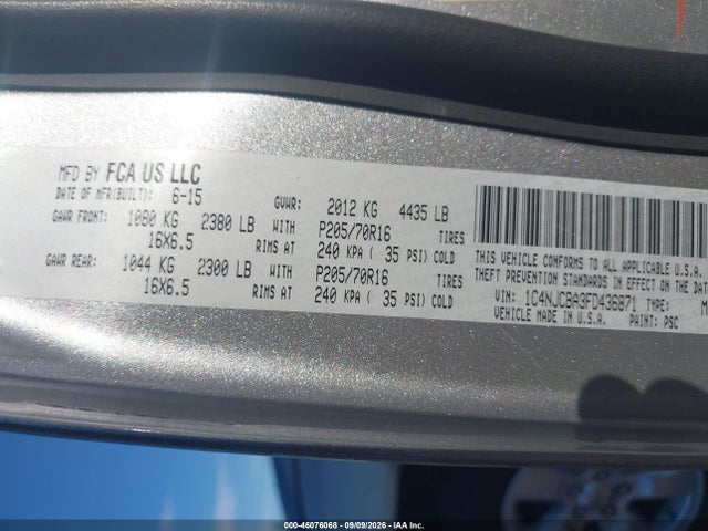 46076068 :رقم المزاد ، 1C4NJCBA3FD436871 vin ، 2015 Jeep Compass Sport مزاد بيع