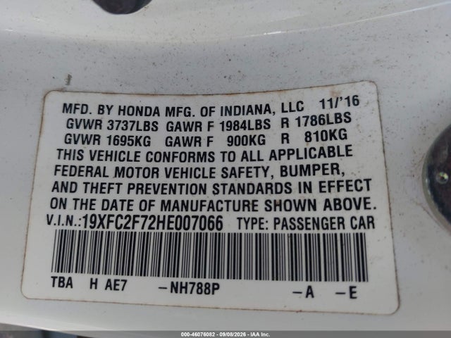 Aukcja sprzedaży 2017 Honda Civic Ex, vin: 19XFC2F72HE007066, numer aukcji: 46076082