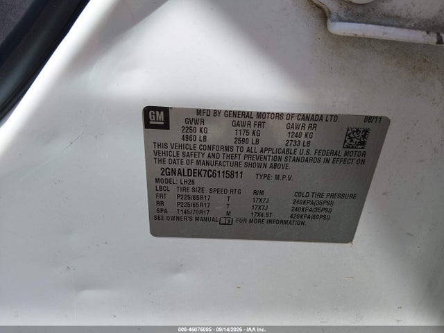 2012 Chevrolet Equinox 1lt მანქანა იყიდება აუქციონზე, vin: 2GNALDEK7C6115811, აუქციონის ნომერი: 46076085