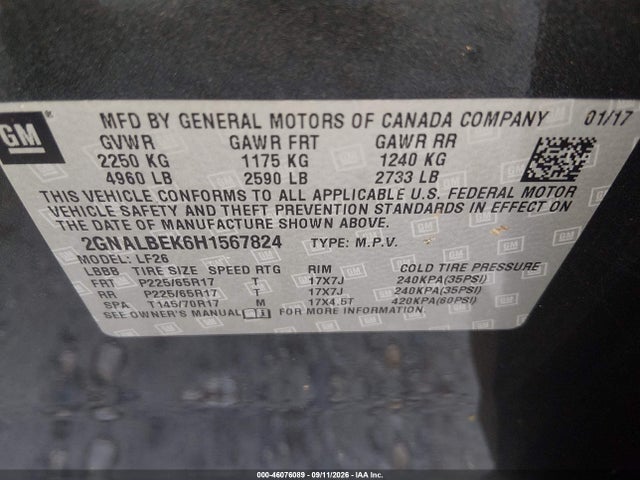 2017 Chevrolet Equinox Ls მანქანა იყიდება აუქციონზე, vin: 2GNALBEK6H1567824, აუქციონის ნომერი: 46076089