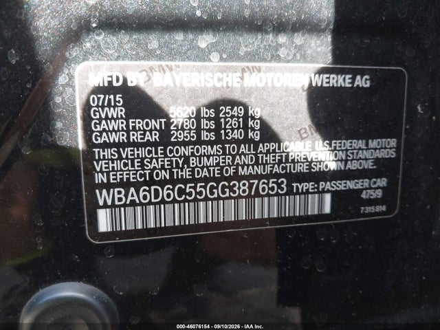 Aukcja sprzedaży 2016 Bmw 650i Gran Coupe Xdrive, vin: WBA6D6C55GG387653, numer aukcji: 46076154