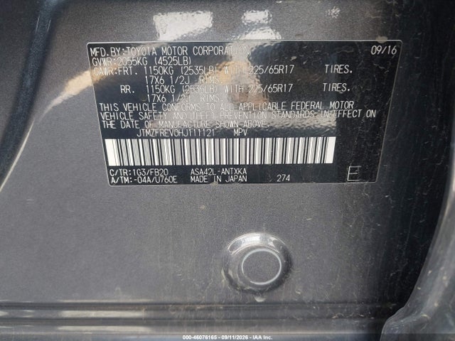 46076165 :رقم المزاد ، JTMZFREV0HJ111121 vin ، 2017 Toyota Rav4 Le مزاد بيع