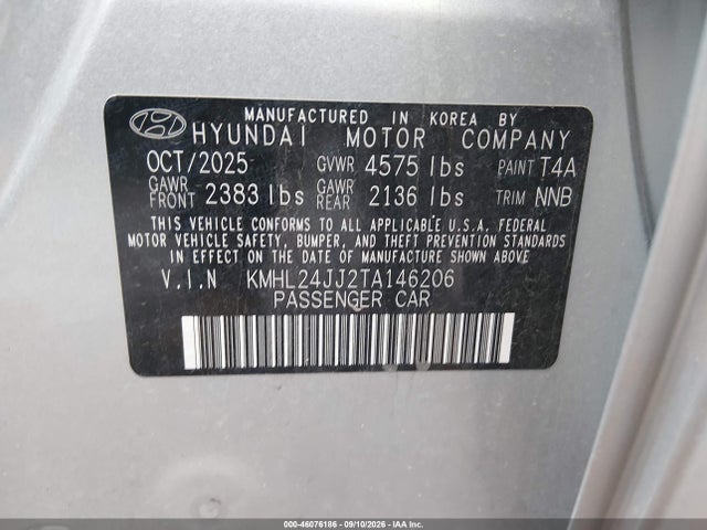 Продажа на аукционе авто 2026 Hyundai Sonata Hybrid Blue, vin: KMHL24JJ2TA146206, номер лота: 46076186