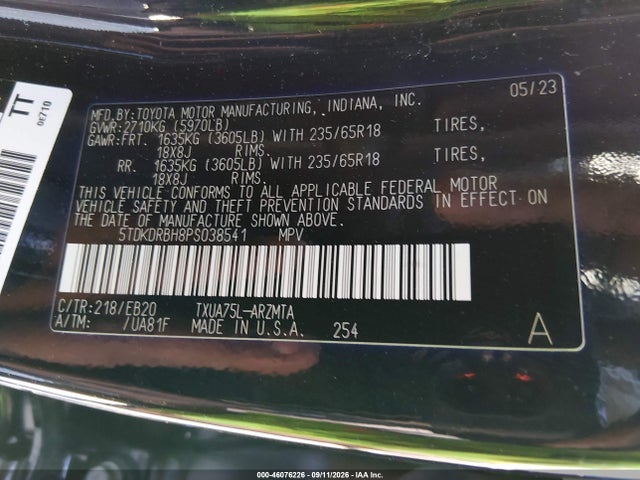 Продаж на аукціоні авто 2023 Toyota Highlander Xle, vin: 5TDKDRBH8PS038541, номер лоту: 46076226