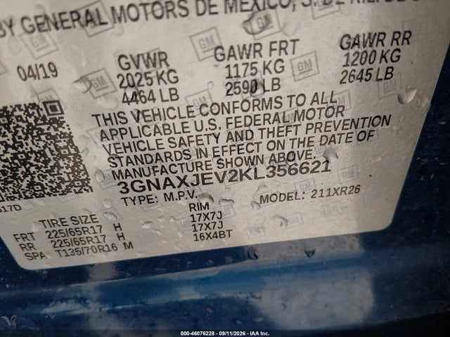 Chevrolet EQUINOX LT 2019 3GNAXJEV2KL356621 Image 9