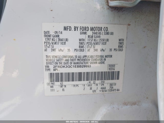 Ford EDGE SE 2014 2FMDK3GC1EBB29993 Image 9