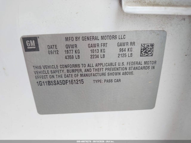 Aukcja sprzedaży 2013 Chevrolet Malibu 1ls, vin: 1G11B5SA5DF161215, numer aukcji: 46076276