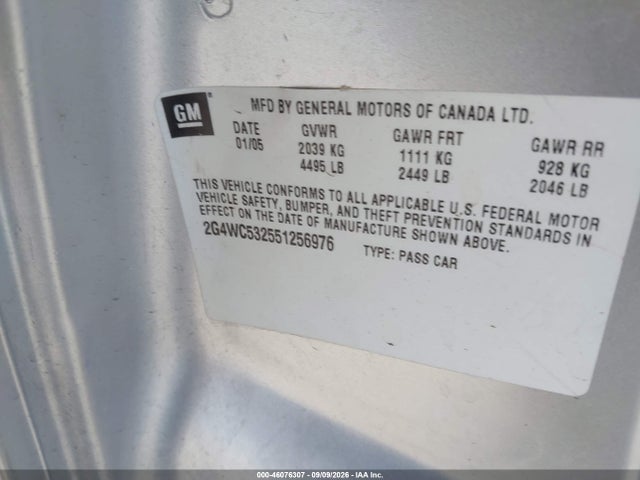 2005 Buick Lacrosse Cx მანქანა იყიდება აუქციონზე, vin: 2G4WC532551256976, აუქციონის ნომერი: 46076307