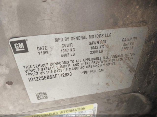 2010 Chevrolet Malibu Lt მანქანა იყიდება აუქციონზე, vin: 1G1ZC5EB6AF172630, აუქციონის ნომერი: 46076344