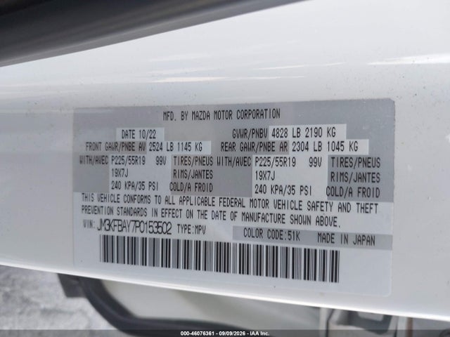 Продажа на аукционе авто 2023 Mazda Cx-5 2.5 Turbo, vin: JM3KFBAY7P0153502, номер лота: 46076361