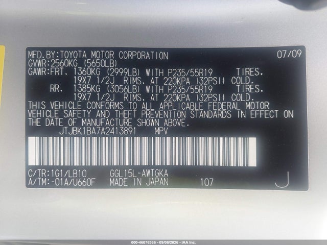 Продаж на аукціоні авто 2010 Lexus Rx 350, vin: JTJBK1BA7A2413891, номер лоту: 46076366