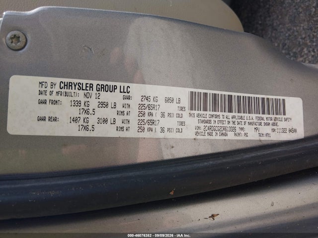 46076382 :رقم المزاد ، 2C4RDGCG2DR613326 vin ، 2013 Dodge Grand Caravan Sxt مزاد بيع