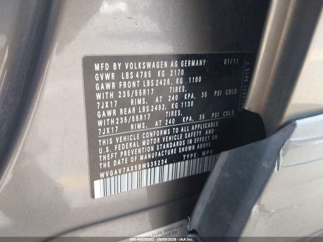 Aukcja sprzedaży 2011 Volkswagen Tiguan Se, vin: WVGAV7AX5BW535234, numer aukcji: 46076393