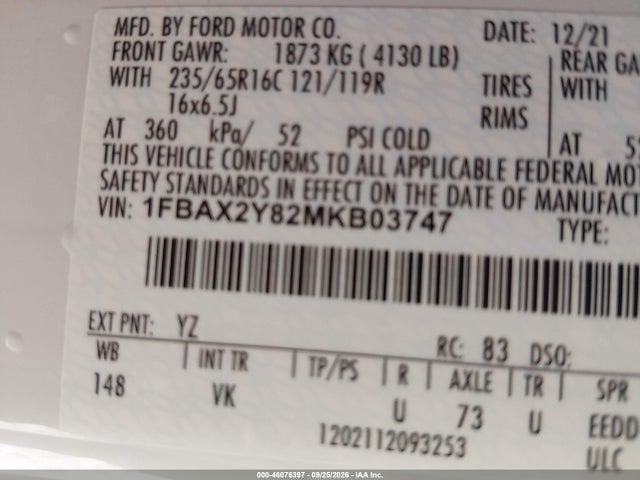 Продажа на аукционе авто 2021 Ford Transit-350 Passenger Van Xl, vin: 1FBAX2Y82MKB03747, номер лота: 46076397
