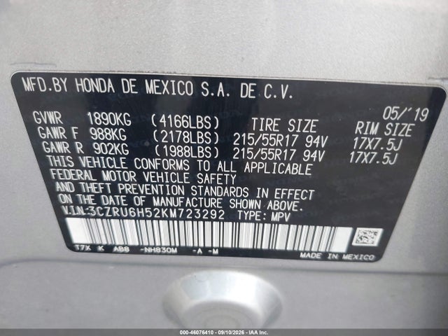 Honda HR-V EX 2019 3CZRU6H52KM723292 Image 9