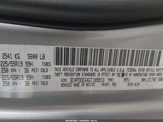 Продаж на аукціоні авто 2016 Dodge Journey R/t, vin: 3C4PDDEG4GT189913, номер лоту: 46076423