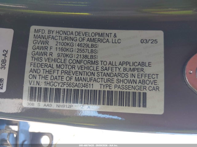Aukcja sprzedaży 2025 Honda Accord Hybrid Sport, vin: 1HGCY2F56SA034611, numer aukcji: 46076428