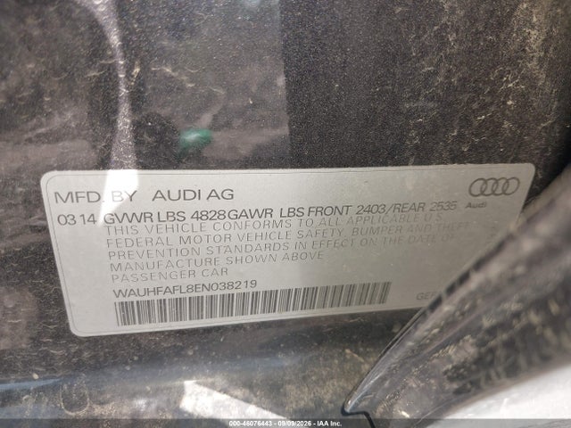 2014 Audi A4 2.0t Premium მანქანა იყიდება აუქციონზე, vin: WAUHFAFL8EN038219, აუქციონის ნომერი: 46076443