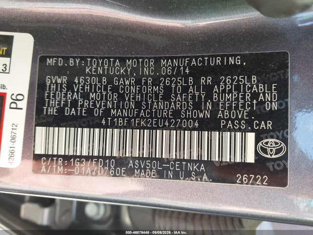Продаж на аукціоні авто 2014 Toyota Camry Le, vin: 4T1BF1FK2EU427004, номер лоту: 46076446