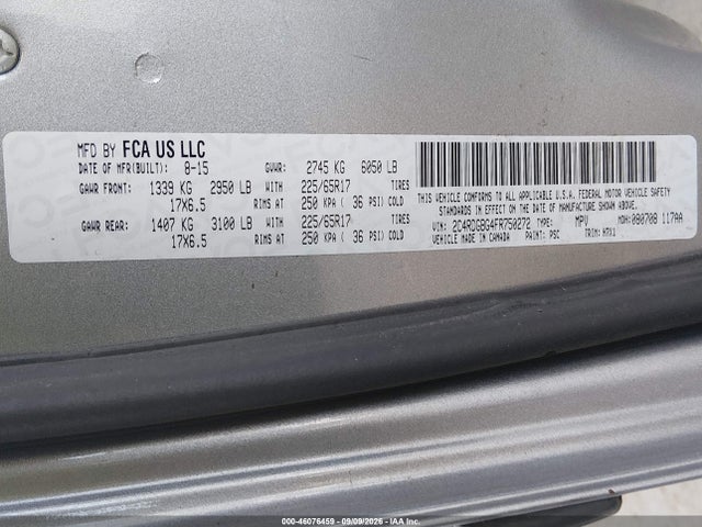 Dodge Grand Caravan American Value Pkg 2015 2C4RDGBG4FR750272 Image 9