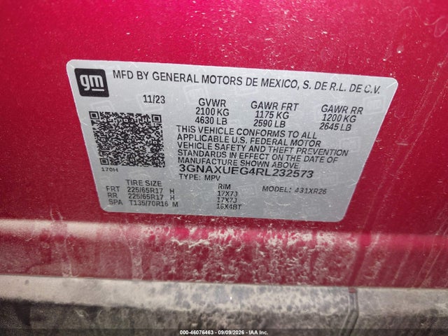 Aukcja sprzedaży 2024 Chevrolet Equinox Awd Lt, vin: 3GNAXUEG4RL232573, numer aukcji: 46076463