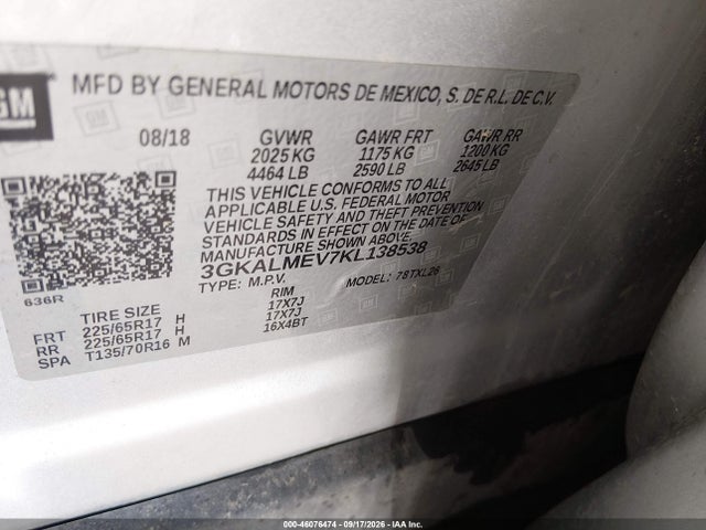 Auction sale of the 2019 Gmc Terrain Sle, vin: 3GKALMEV7KL138538, lot number: 46076474
