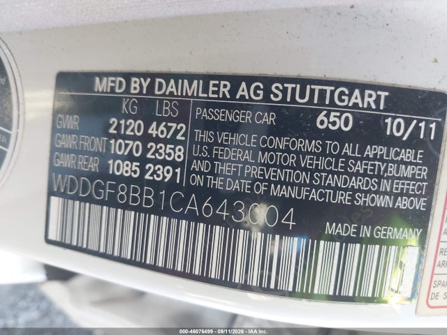 Aukcja sprzedaży 2012 Mercedes-benz C 300 Sport 4matic, vin: WDDGF8BB1CA643004, numer aukcji: 46076499
