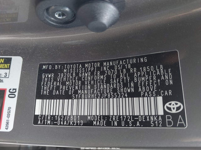Продажа на аукционе авто 2018 Toyota Corolla Le, vin: 5YFBURHE2JP855324, номер лота: 46076522