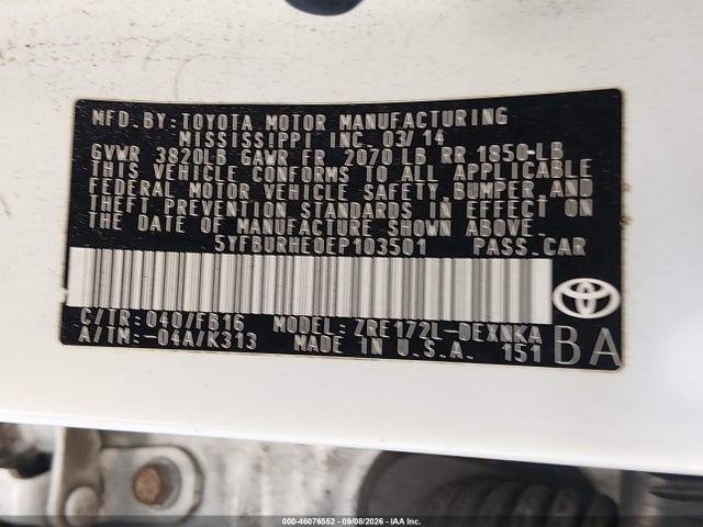 Toyota COROLLA LE 2014 5YFBURHE0EP103501 Image 9