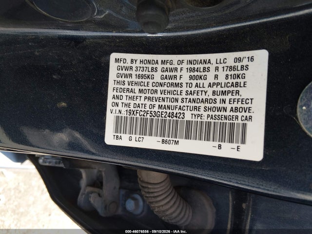 Honda Civic Lx 2016 19XFC2F53GE248423 Image 9