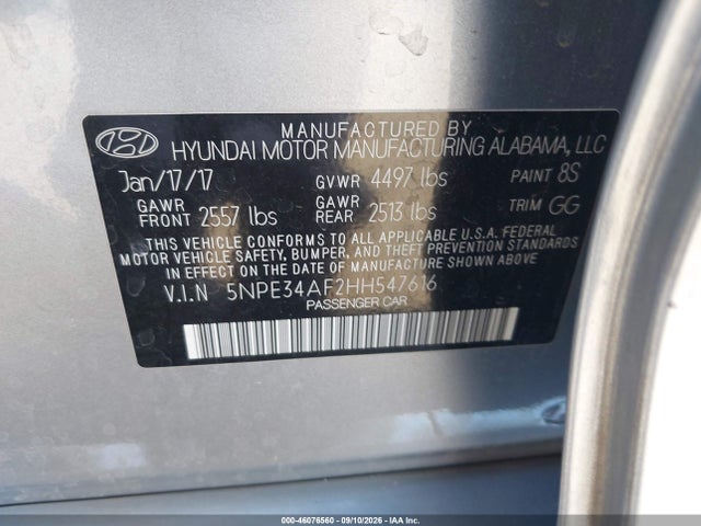 Aukcja sprzedaży 2017 Hyundai Sonata Sport, vin: 5NPE34AF2HH547616, numer aukcji: 46076560